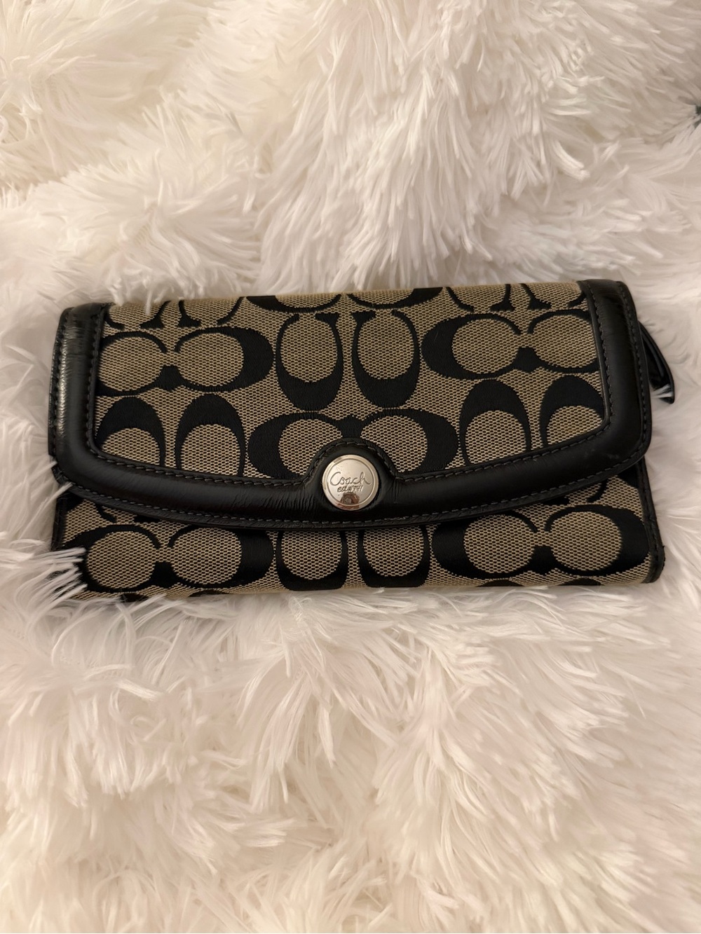 Coach Khaki and Black Signature Canvas Wallet